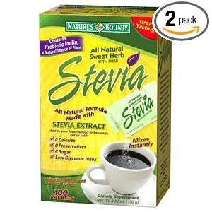  Natures Bounty Stevia Powder, 100 Packets (Pack of 2 