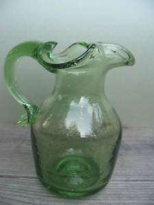 Vintage Handblown Art Glass Green Pitcher  