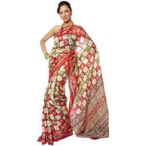  Tri Color Sari from Kolkata with Patola Print   Pure Silk 