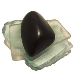 Jet Pin 02 Black Stone Green Sea Glass Brooch Tumbled Root Crystal 1.5 