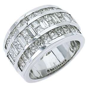   White Gold 3.38 Carats Princess & Baguette Diamond Ring Wedding Band
