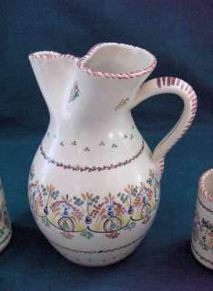 Vintage Art Pottery Coffee Pot & 6 Mugs Signed A.H. Puente,Spain