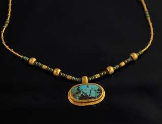 Turkey Turkish Solid Turquoise Bead 24k Gold Necklace  