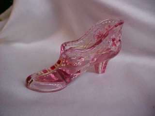 Fenton Art Glass Hand Painted Rose Pink Princess Shoe Slipper New MIB 