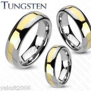 Tungsten Carbide Gold IP Stripe comfort fit mens wedding band 