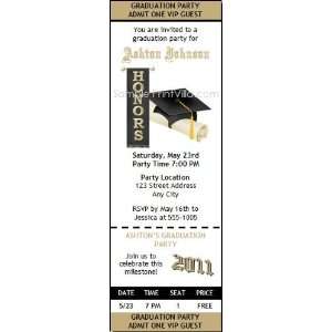  Gold & Black Honors Graduation Party Ticket Invitation 
