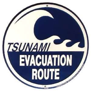  Tsunami Evacuation Route Metal Sign Warning Wave Beach 