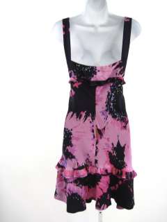 TULEH Pink Silk Floral Print Sleeveless Ruched Dress 12  