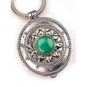  Sterling Silver Medieval Green Malachite Poison Pendant Jewelry