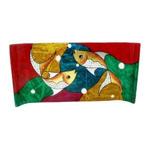   Abstract metalic fishes lacquer decorative wooden tray