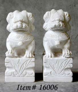 WHITE STONE FOO DOG STATUE SET Fu Lion Pair Garden 10  