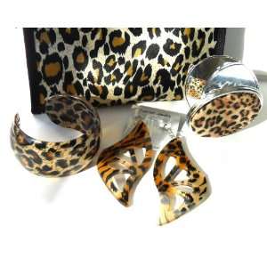 Acrylic Fashion Bangle Animal Print Cuff Bracelet & Earring Gift Set 