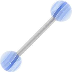  Banging Blue Stripe Barbell Tongue Ring Jewelry