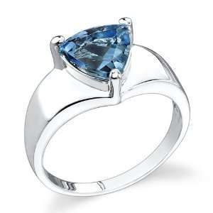   Rhodium Finish 2.00 cts Trillion Cut London Blue Topaz Ring Size 7