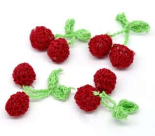 Handmade Red Crochet Cherry Appliques Scrapbooking  