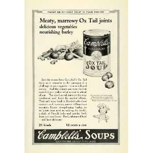  1922 Ad Campbells Soup Ox Tail Joints Vegetables Canned 