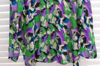 Vintage Atelier Versace Mens Silk WILD Shirt Green Purple Abstract 