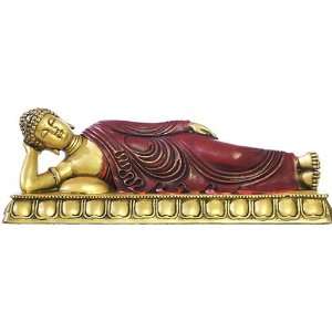  Reclining Buddha Nirvana Pose Statue, Large, Gold and Red 