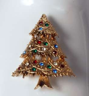 Vintage Signed EISENBERG ICE Rhinestone Christmas TREE Brooch Pin 