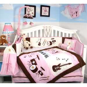  SoHo Pink and Brown Rock Band Baby Crib Nursery Bedding 