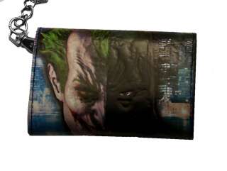   Knight Joker Metal Badge Logo Trifold Leather Wallet With Chain  