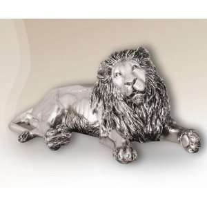  Lion Reclining Silver Plated Sculpture