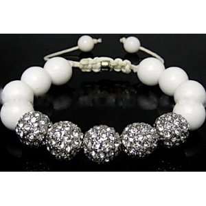   Inspired Style 12 mm White Natural Stone and Crystal Ball Bracelet 260
