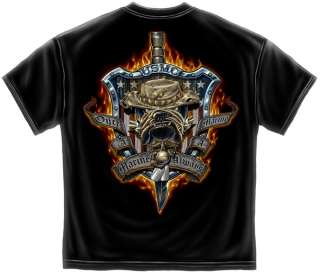 Flaming USMC Devil dog T Shirt army military training knife marine 