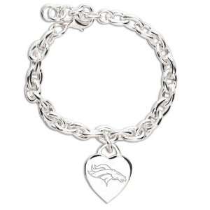  Denver Broncos Ladies Silver Heart Charm Bracelet Sports 