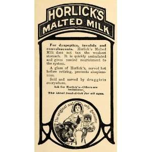  1907 Ad Horlicks Malted Milk Food Drink Milkmaid Cow 