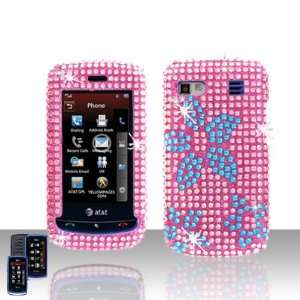  Pink with Blue Flower Full Diamod Snap on Hard Skin Cover 