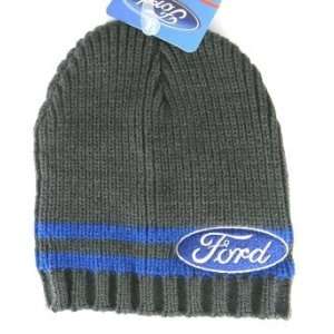  Ford Gray Ribbed Knit Beanie Hat 