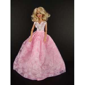  A Beautiful Pink Ball Gown with a White Lace Butterfly on 