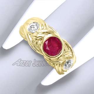 Mens Genuine Ruby And Diamond Ring 18k Solid Yellow Gold Sizes 7to 13 