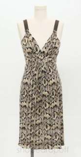 Elie Tahari Cream & Brown Snake Print Silk Sleeveless Dress Size S/P 