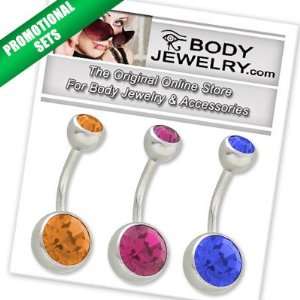 Belly Button Ring, Double Jeweled, High Polish Surgical Steel   BONUS1