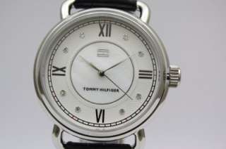 New Tommy Hilfiger Women Black Leather Band Swarovski Watch 1780897 