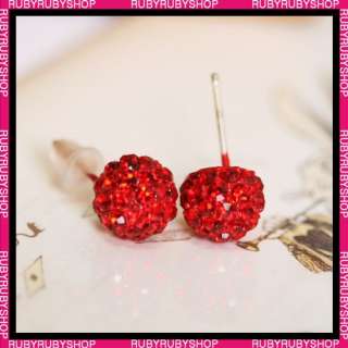 925 Silver Red Ball Earrings U/ SWAROVSKI Crystal E002  
