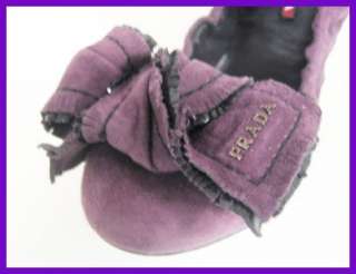 Auth Prada Purple Suede bow Logo Ballet flats Shoes 6.5 / 36.5 $395 