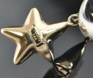 Ballou Vintage Nabco 14K Gold Sterling Silver Two Tone Star Charm Hoop 