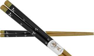 Japanese Bamboo Chopsticks   Black   White Flowers  
