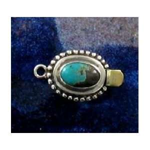   CARICO LAKE TURQUOISE OVAL CLASP STERLING 2 TONE~ 
