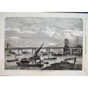 1863 Progress Charing Cross Railway Bridge Old Print