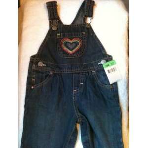 Osh Kosh Bgosh Baby Denim Jeans Girls Rainbow Heart Overalls   Size 
