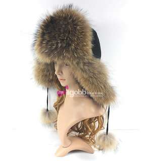 Real Genuine Raccoon Fur Brown Bomber Style Women Cap/Chapka/Hat For 