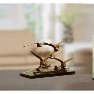    Flying Coastal Seagulls Bronze and Marble Sculpture