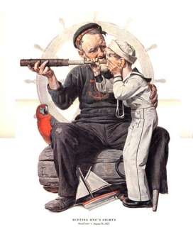Norman Rockwell Old Sailor Print SETTING ONES SIGHTS  