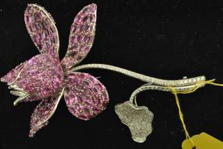Lady’s Pink Sapphire/Diamond Flower Style Brooch 18k WG  