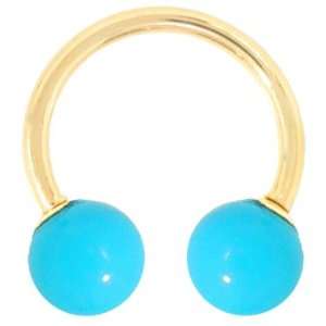 20 Gauge 5/16   Turquoise 14kt Yellow Gold Circular Barbell   3mm 