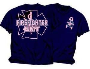 Firefighter/EMT for the Cure Navy Duty T Shirt  